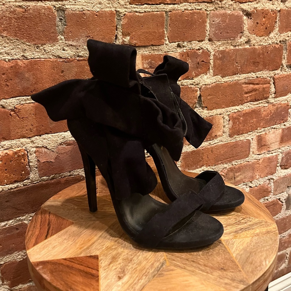 Akira Black Bow Open Toe High Heels